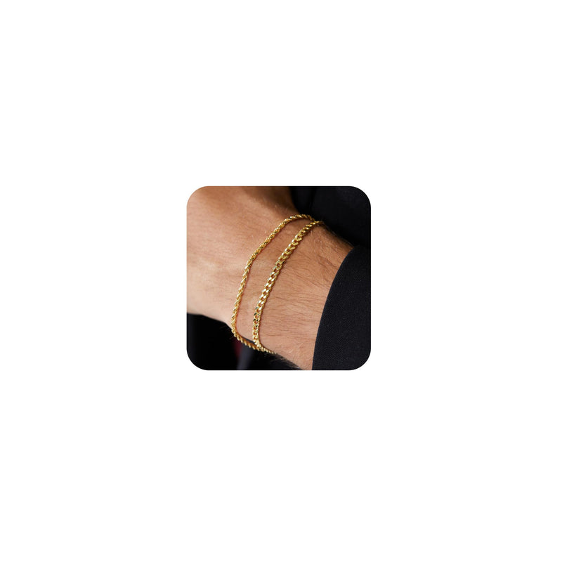 Poaiiu Silver/Gold Layered Chain Bracelets Sets for Men Women Sterling Silver Rope Figaro Cuban Link Chain Bracelets Set Men Jewelry Gifts for Dad Boyfriend Husband Rope Gold - BeesActive Australia