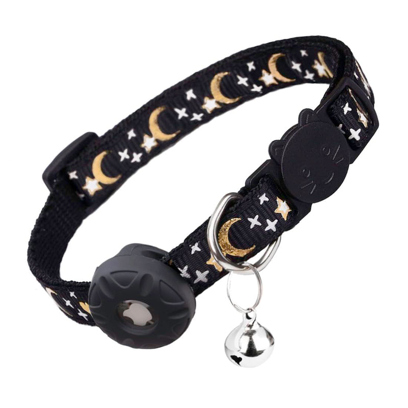 Airtag Cat Collar Breakaway, Safety Kitten Collar with Apple Airtag Holder,Cute GPS Cat Collar with Bell[Black], Lightweigh Tracker Cat Collars for Girl Boy Cats, Kittens and Puppies black moon - BeesActive Australia