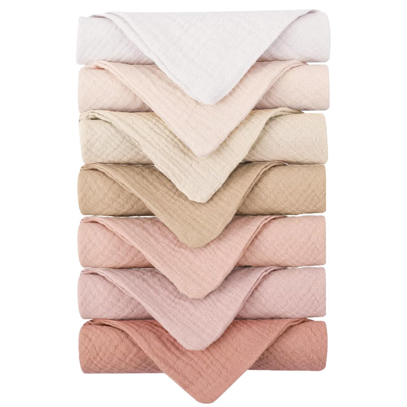Konssy Baby Muslin Washcloths 7 Pack -100% Cotton Baby Bath Washcloths, Soft Baby Wash Cloths and Absorbent Burp Cloths for Newborn Kids Girls and Boys, 11x11 inches Pink - BeesActive Australia