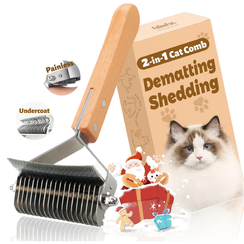 Cat Brush for Dematting & Deshedding, 2 in 1 Undercoat Rake, Efficiently Remove Loose Hair & Matted Fur, Professional Shedding Comb for Indoor Cats & Long Haired Cats - BeesActive Australia