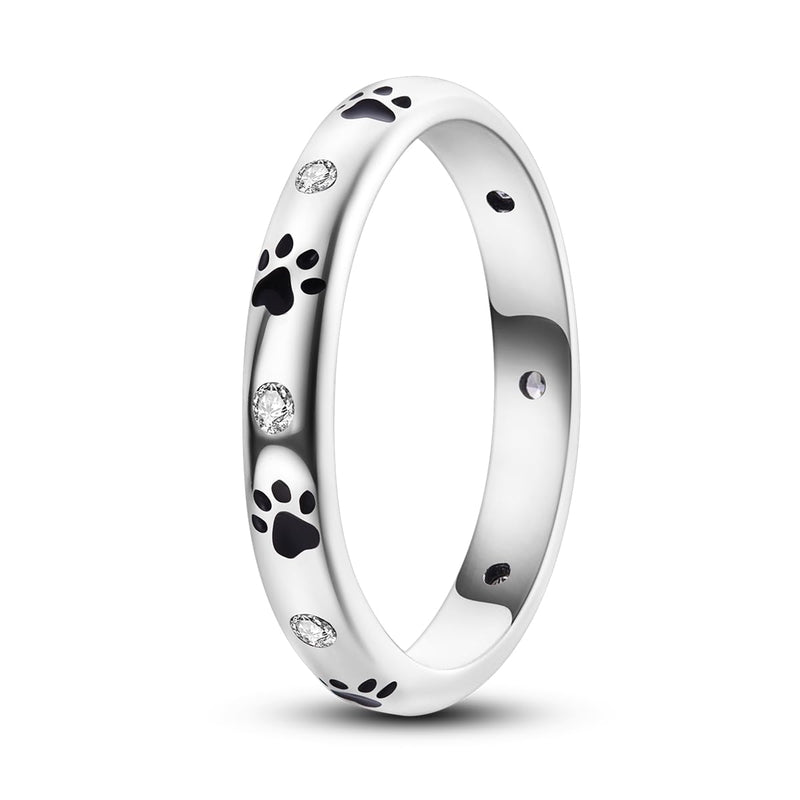 MULA S925 Sterling Silver Rings for Women Moon Star Rings Cubic Zirconia Band Ring Stackable Vintage Rings Statement Women Rings Dog Footprints 7 - BeesActive Australia