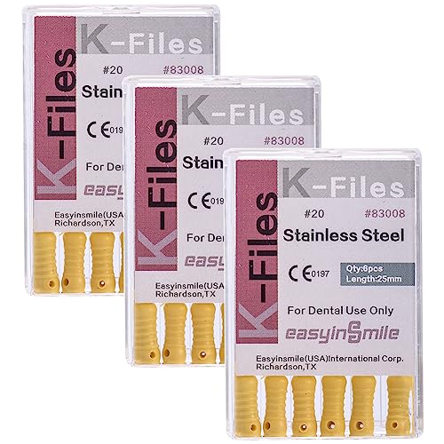K Files Dental 25MM Root Canal Cleaner Hand Use Files 6PCS for Endodontic Treatment (3Packs #20) 3Packs #20