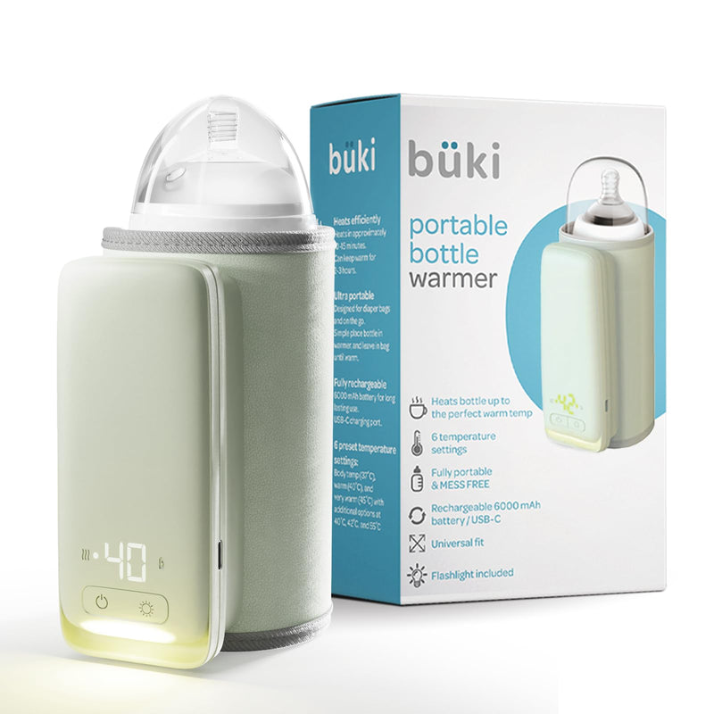 Büki Portable Bottle Warmer for Breastmilk or Baby Formula - Fast Heating + Leak-Proof + Adjustable Travel Warmer with Battery-Powered Temperature Display, Flashlight - 6000MAH Rechargeable Battery - BeesActive Australia