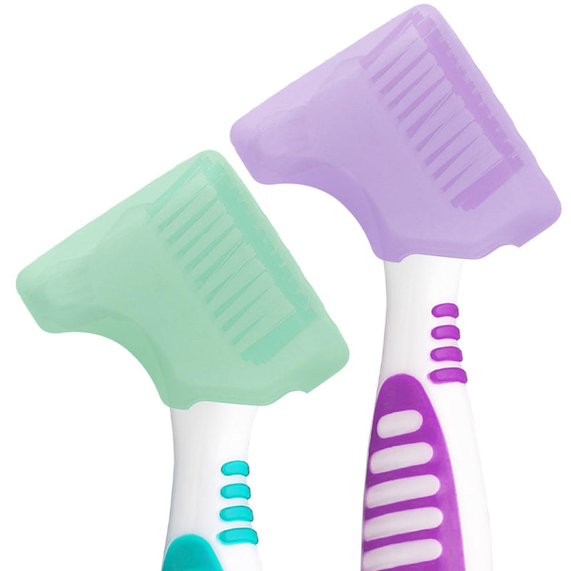 Anbbas 2pcs Silicone Denture Brush Cover Fit Most Denture Toothbrushes(Green and Purple) Green and Purple