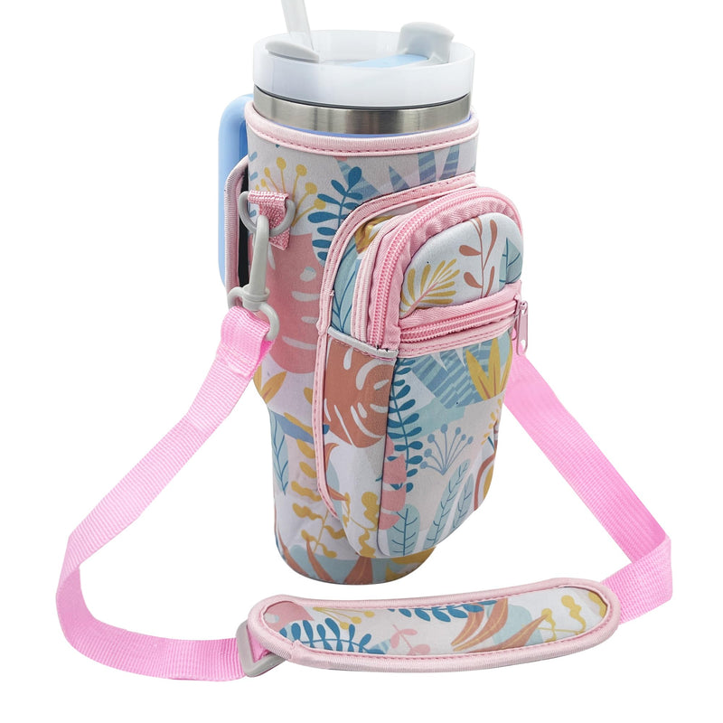 Water Bottle Carrier Bag Sleeve for Stanley Quencher 40oz Tumbler with Handle, Neoprene Water Bottle Sling Bag Sleeve Holder Carrier with Adjustable Shoulder Strap,Stanley Cup Accessories Grey Maple-Pouch - BeesActive Australia