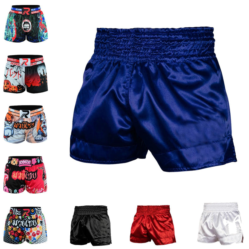 ROAR-INT Kid's Muay Thai Shorts Martial Arts MMA Kickboxing Shorts for Boys Girls Boxing Trunks Shorts Regular Fit Small Blue