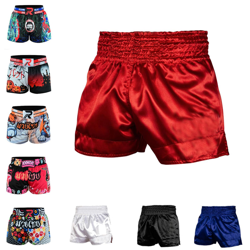 ROAR-INT Kid's Muay Thai Shorts Martial Arts MMA Kickboxing Shorts for Boys Girls Boxing Trunks Shorts Regular Fit X-Large Red