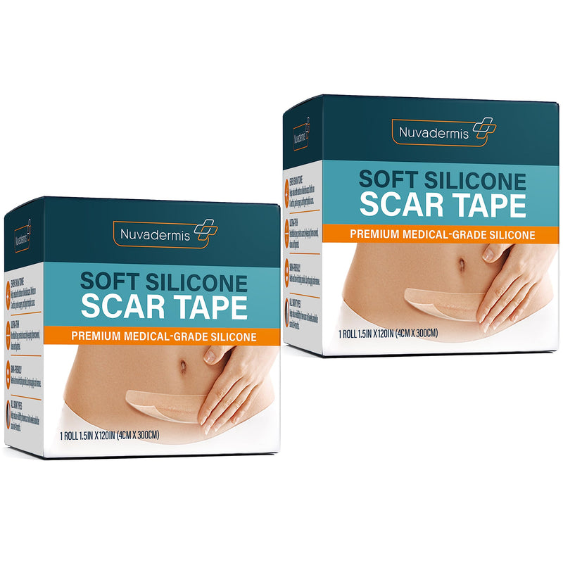 NUVADERMIS Silicone Scar Tape for Surgical Scars - 120" x 1.5" Roll - Medical Grade Scar Tape for Wrinkles, Surgical Scars, Keloid Scars, and Hypertrophic Scars - Reusable Scar Sheets Roll - 2 Pack