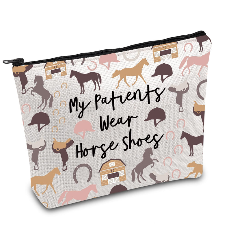 FOTAP Veterinarian Gift Equine Vet Makeup Bag Vet Tech Gift Horse Vet Cosmetic Bag DVM Gift Vet Med Gift Horseshoe Nail Equestrian Gift (Horse Shoes) Horse Shoes