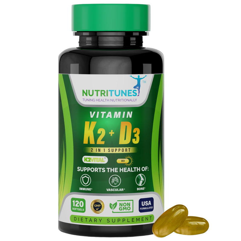 Vitamin K2 + D3 (120 Softgels) - Vitamin D3 K2 Supplement - Supports Cardiovascular & Bone Health - Non-GMO - Allergen-Free - 120 Softgels - BeesActive Australia