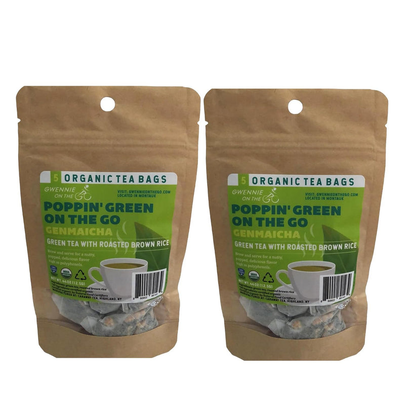 Gwennie on the GO - Poppin Green on the GO | Organic Green Tea with Roasted Brown Rice | Genmaicha Tea| USDA Certified| Anti-Inflammatory & Caffeine-Free Tea |2-Pack | .44 oz - BeesActive Australia