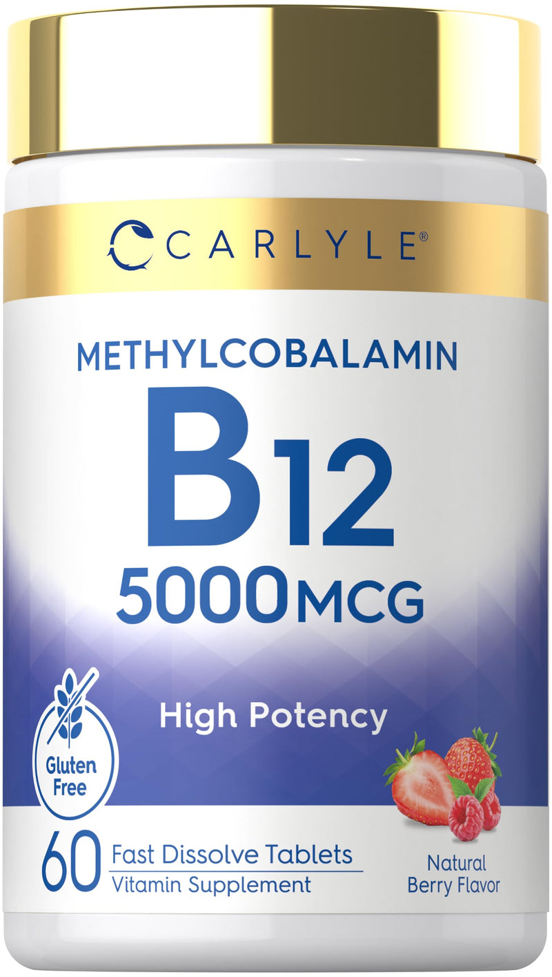 Carlyle Methylcobalamin Vitamin B12 5000mcg | 60 Fast Dissolve Tablets | For Adults | Vegan, Non-GMO & Gluten Free Supplement