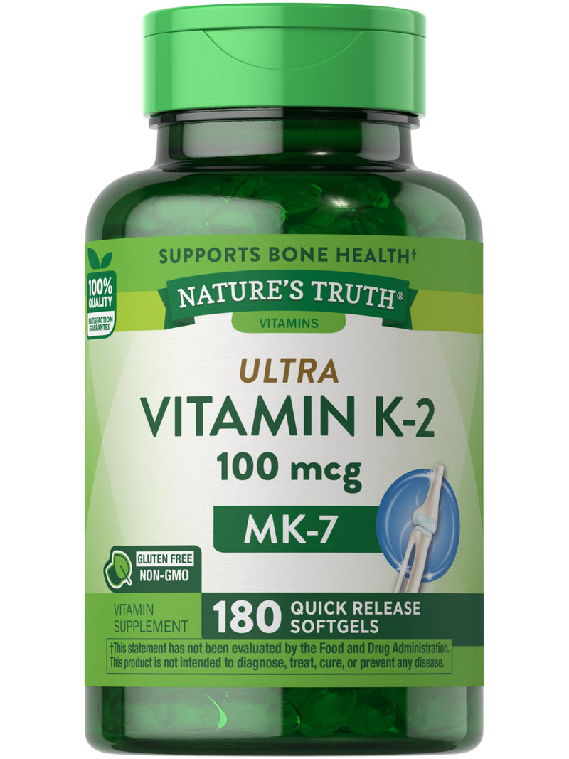 Nature's Truth Vitamin K2 MK7 Complex | 100 mcg | 180 Softgels | Non-GMO & Gluten Free Supplement - BeesActive Australia