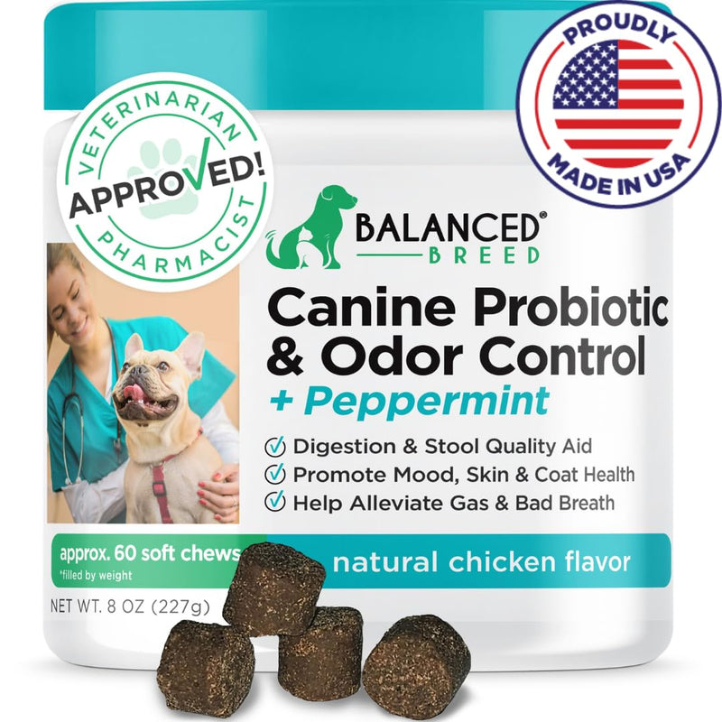 Balanced Breed Dog Probiotics Digestive Gut Health Chew Made in USA Non-GMO Vet-Pharmacist Approved Fortiflora Probiotics Dogs Anti Yeast Supplement Constipation Relief Dog Yeast Itchy Skin Itchy Ears Natural Chicken Protein - PawsPlanet Australia