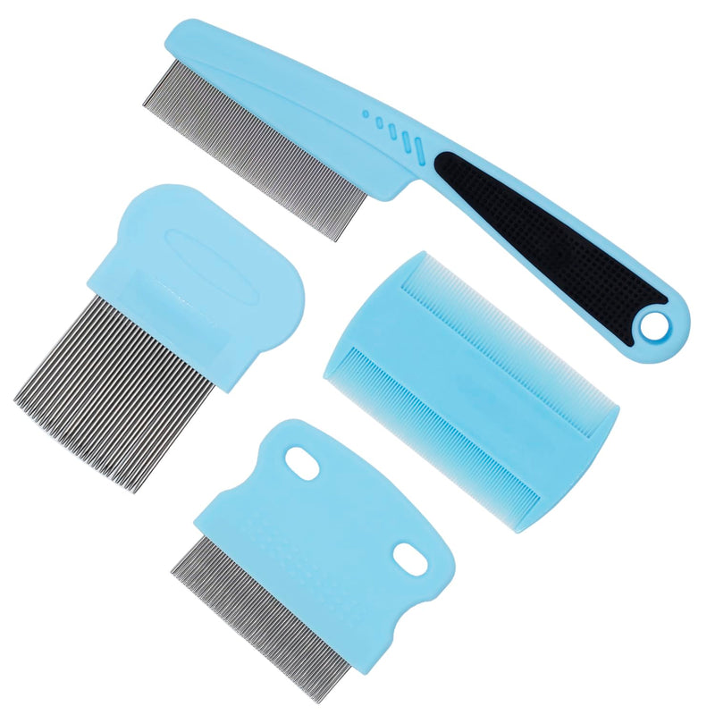 Flea Comb 4-Pieces Jade Green with High Strength Teeth Pet Tear Stain Remover Combs, Dog Cat Grooming Set Effective Float Hair Remover - BeesActive Australia