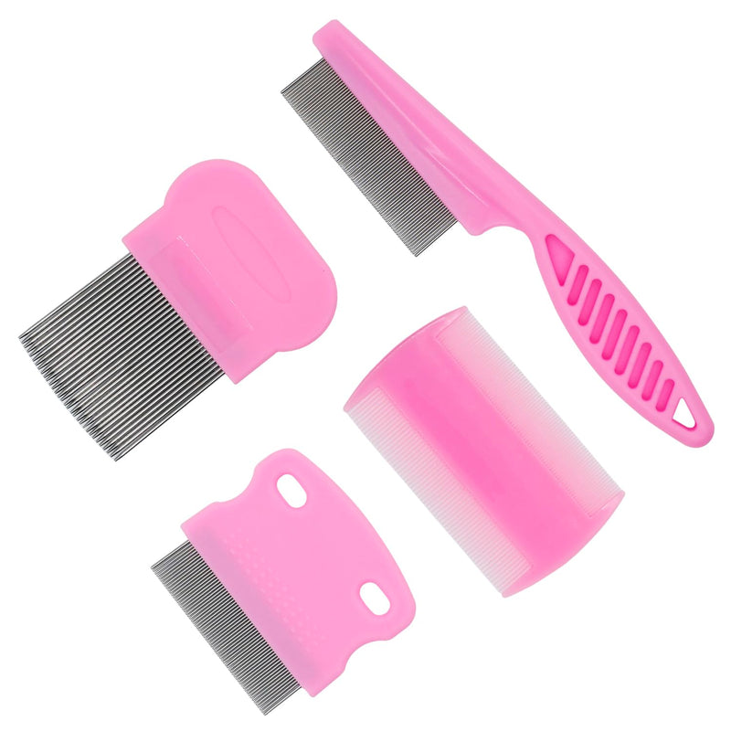 Flea Comb 4-Pieces-Pink with High Strength Teeth Pet Tear Stain Remover Combs, Dog Cat Grooming Set Effective Float Hair Remover - BeesActive Australia