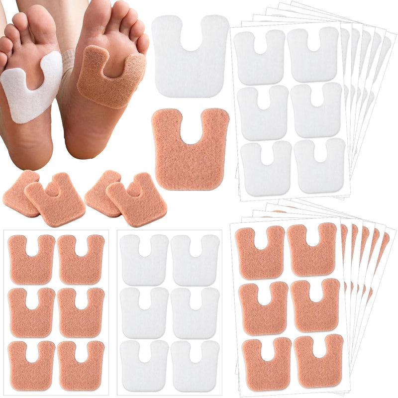 Newcotte 120 Pcs U-Shaped Callus Cushions Felt Foot Callus Pads Feet Remover Pads Soft Pain Relief Foot Cushion for Men and Women Beige and White - BeesActive Australia