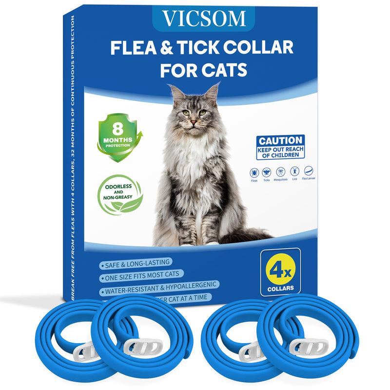 4 Pack Flea Collar for Cats, Cat Flea and Tick Collar 8 Months Prevention Cat Flea and Tick Treatment, Waterproof Adjustable Cat Flea Collar, Natural Anti Tick and Flea Collar for Kitten, Blue Light Blue - BeesActive Australia