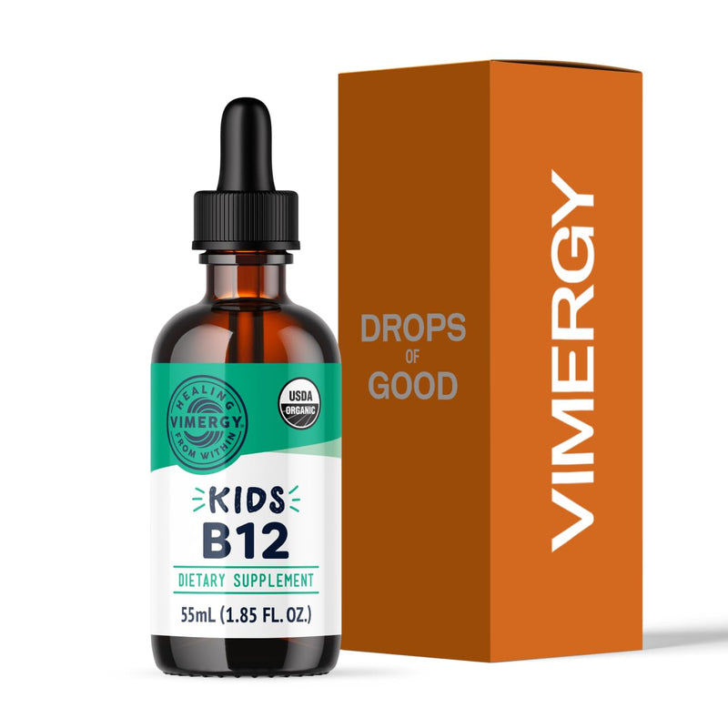 Vimergy Kids Liquid B12 Supplement, Organic Non-GMO, 55 mL, 138+ Servings | Brain & Nerve Health*, Strong Bone and Red Blood Cell Support*, Promotes Cell Metabolism & DNA production*, Fast-Absorbing 1.85 Fl Oz (Pack of 1)