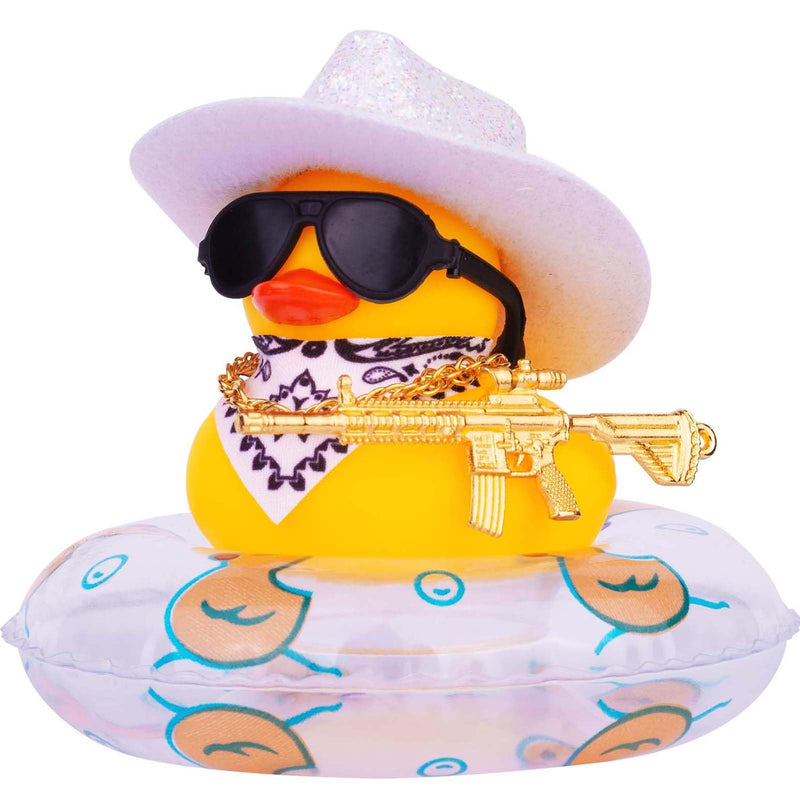 Rubber Duck for Car Dashboard, Cowboy Duck Car Dashboard Decoration Car Duck Ornament Accessories with Mini Swim Ring Glitter Cowboy Hat Scarf Necklace and Sunglasses(B-G5)