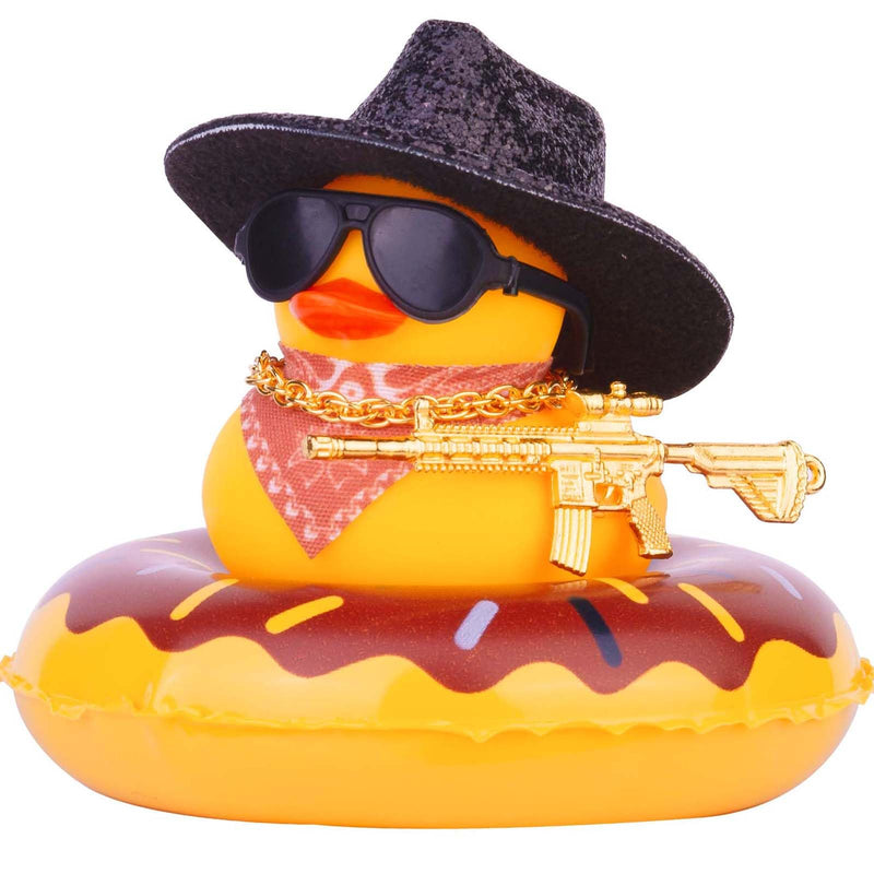 Rubber Duck for Car Dashboard, Cowboy Duck Car Dashboard Decoration Car Duck Ornament Accessories with Mini Swim Ring Glitter Cowboy Hat Scarf Necklace and Sunglasses(B-G9)