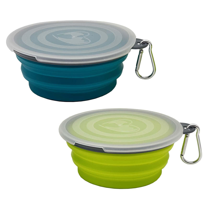 Small Collapsible Dog Bowl 12oz,2 Pack Portable and Foldable Pet Travel Bowls Collapsable Dog Water Feeding Bowls Dish with 2 Carabiners & Lids for Dogs Cats and Small Animals (Blue+Green+Grey, 350ml) Blue+Green+Grey - BeesActive Australia