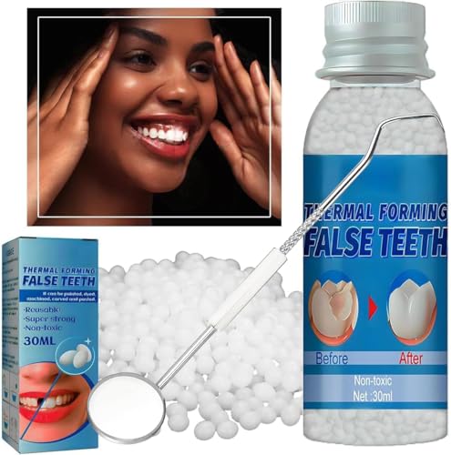 Tooth Provisional Teeth Kit, Provisional Fake Teeth Replacement Kit for Provisional Restoration of Missing & Broken Teeth Replacement Dentures, DIY Heat Fit Beads. 【30Ml -1 Bottle】 30ml -1 Bottle New