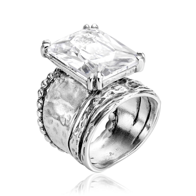 925 Sterling Silver Statement Ring With A White Octagon Shaped Cubic Zirconia CZ , Vintage Antique Look, Hypoallergenic, Nickel and Lead-free, Artisan Handcrafted Designer collection, Made In Israe 0 9 - BeesActive Australia