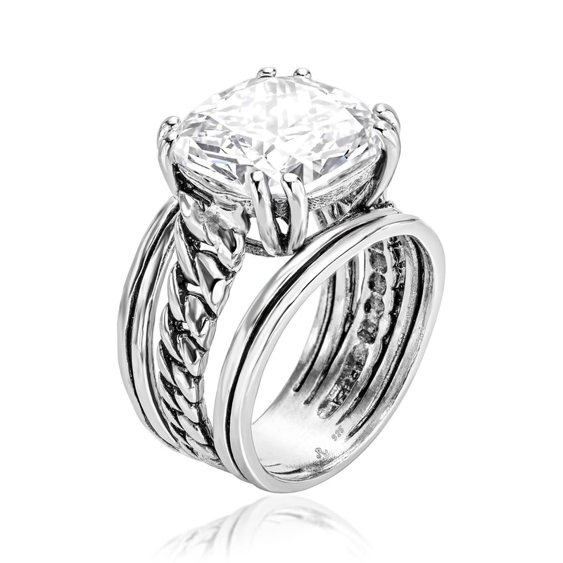 925 Sterling Silver Statement Ring White Cushion Shaped Cubic Zirconia CZ Organic Look Vintage Antique Look Hypoallergenic Nickel and Lead-free Artisan Handcrafted Designer collection, Made In Isra 0 8 - BeesActive Australia