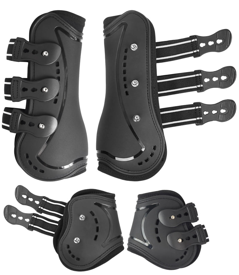Horse Tendon Boots, Fetlock Boots & Open Front Boots for Jumping, Set of 4, Horse Protection Leg Guard, Black, Horse Size Large - BeesActive Australia