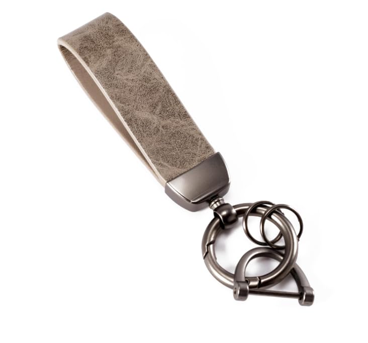 MING DI Genuine Leather Car Keychain,Leather Key Chain Holder, 360 Degree Rotatable, with Anti-Lost D-Ring Marble Stripe Grey - BeesActive Australia