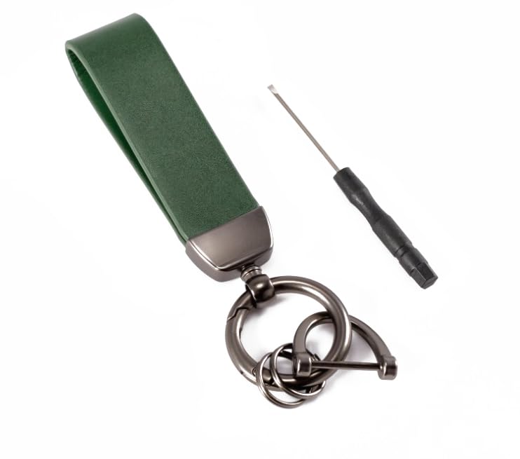 MING DI Genuine Leather Car Keychain,Leather Key Chain Holder, 360 Degree Rotatable, with Anti-Lost D-Ring Dark Green - BeesActive Australia