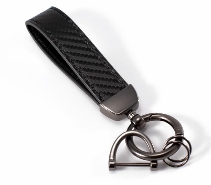 MING DI Genuine Leather Car Keychain,Leather Key Chain Holder, 360 Degree Rotatable, with Anti-Lost D-Ring Black Stripe - BeesActive Australia