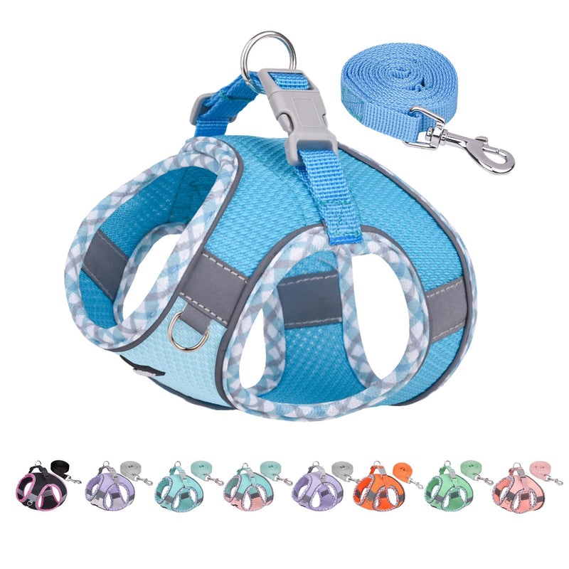 AIITLE Durable Dog Harness and Leash Set for Walking, Step in Vest Harness, Reflective Bands, Soft Breathable Pet Supplies, for Extra Small Dogs and House Cats Blue XXXS XXXS(Chest: 8.5 - 10") - BeesActive Australia