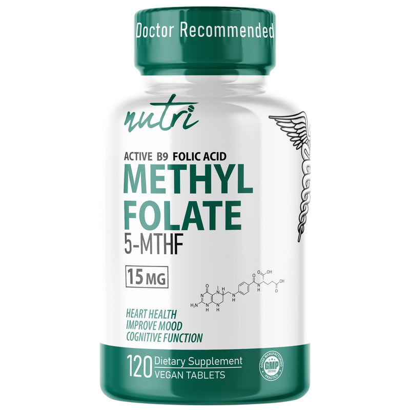 Nutri 5-MTHF L Methylfolate 15MG - 4 Month Supply, 120 Vegan Tablets - Methylated Folate Supplement - Cognitive Function, Heart Health, Prenatal Support - 3rd Party Tested - NSF Certified Facility 120 Count (Pack of 1)