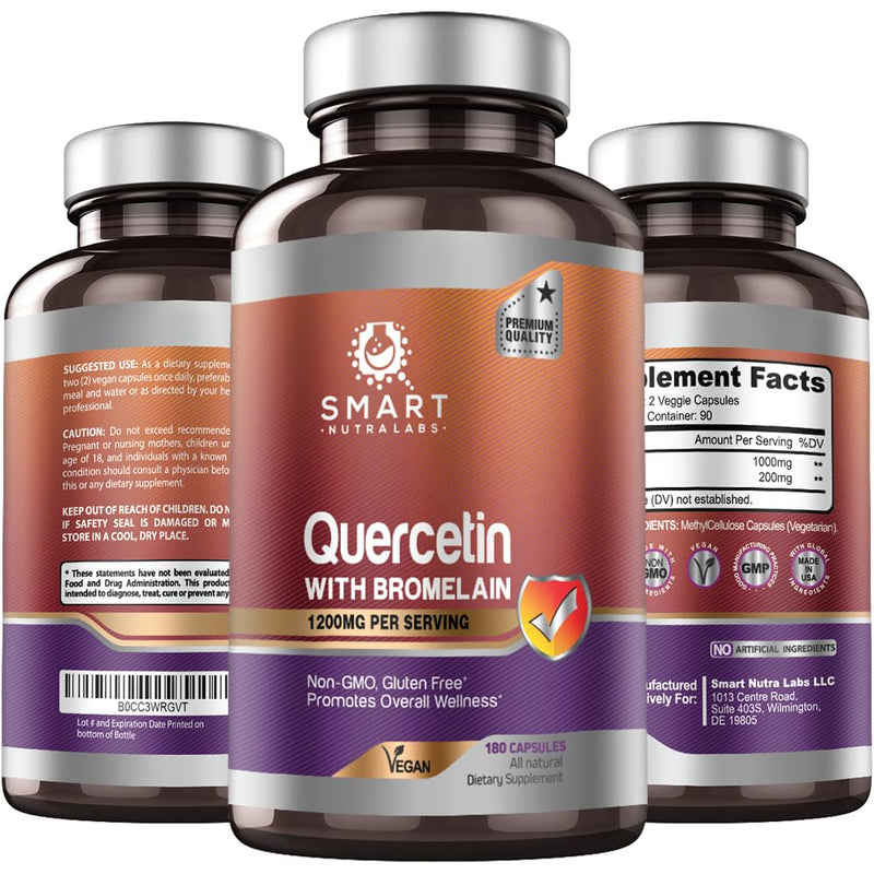 Smart Nutra Labs Quercetin with Bromelain- 180 Count, 1200mg Serving- Supports Immune Health & Energy- Vegan Friendly, Non-GMO, Gluten Free - BeesActive Australia
