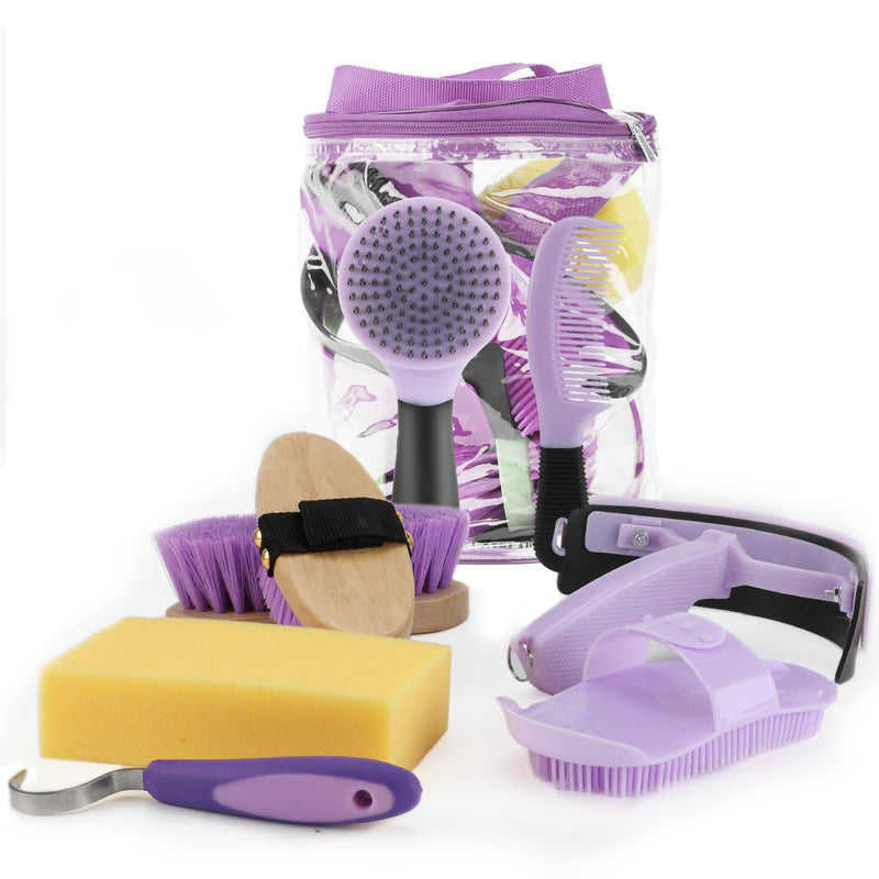 9 Pieces Horse Grooming Kits, Horse Brush Set with Tote Bag, Horse Bathing Supplies Sweat Scraper Bathing Sponge, Hoof Pick, Curry Comb for Horse Riders Beginners(Purple) Purple - BeesActive Australia