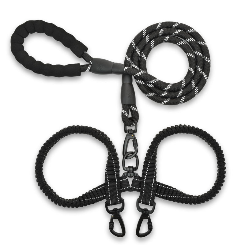 Skruffie’s Love Double Dog Leash, Reflective Dual Dog Leash Shock Absorbent, Anti Tangle Rope Bungee 2 Dogs Leashes for Medium Large Dogs (Black) Black - BeesActive Australia
