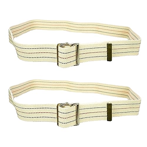 Sammons Preston Gait Belt with Metal Buckle, 2 Pack, 2" Wide, 54" Long Heavy Duty Gait Transfer Belt, Essential Walking and Transport Assistant for Elderly, Disabled, & Medical Patients, Neutral 54" - Neutral Stripe