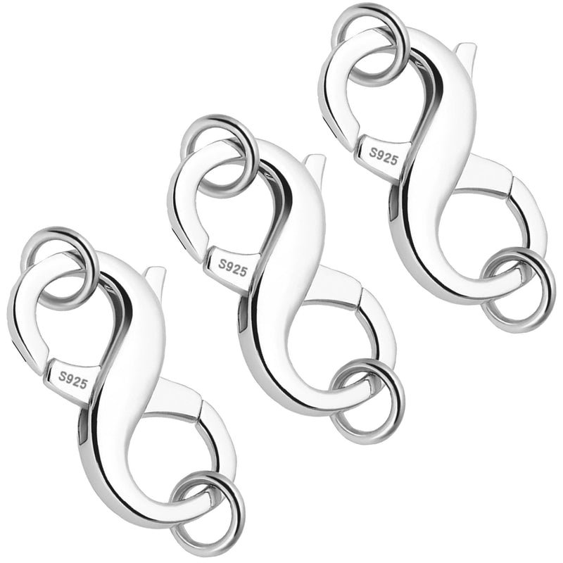 Double Opening Lobster clasp-925 Sterling Silver Necklace Clip Shortener Charm Clasp with Closed Jump Rings for Necklaces Bracelet Or Jewelry Making, Made in Italy. 3 Pieces Silver 13mm*6mm(0.51*0.23in) - BeesActive Australia