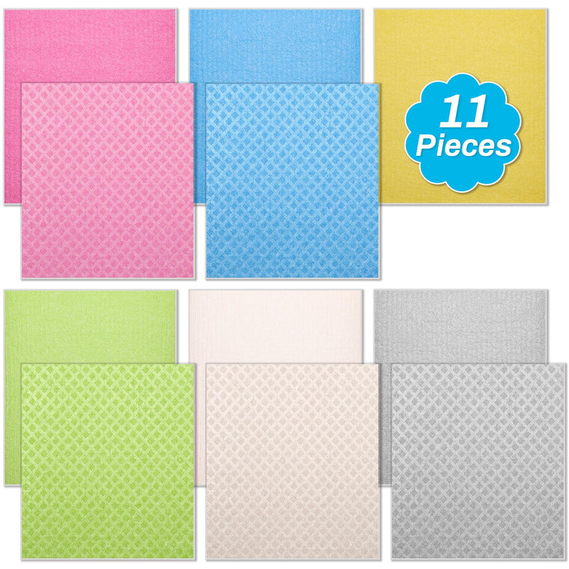 Lucomb 11 Pack Swedish Dish Cloths for Kitchen, Highly Absorbent Reusable Dishcloth Towels Cellulose Sponge Kitchen Rags for Drying Dishes Wiping Surfaces, Dishwasher Safe Multicolor - BeesActive Australia