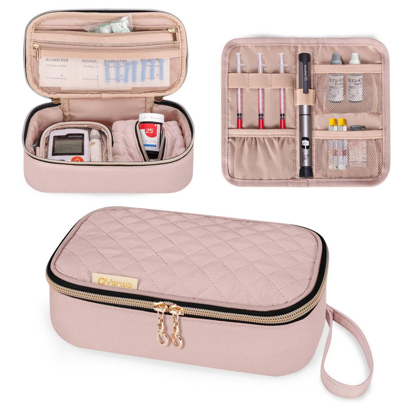 Yarwo Diabetic Travel Case for Blood Glucose Monitor, Test Strips, Syringes Dusty Rose