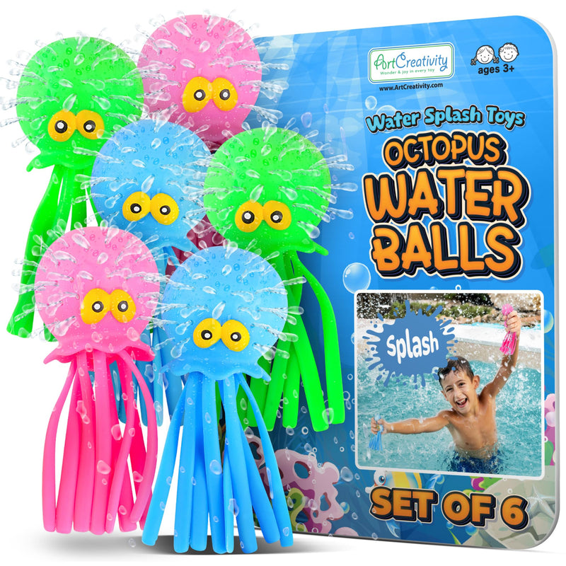 ArtCreativity Octopus Water Balls (Pack of 6), Pool Toys for Toddlers 3-5, Sensory Stress Relief Toy for Kids, Beach Water Toys & Swimming Toy for Toddlers, Cute Goodie Bag Fillers for Boys & Girls 6 Pack
