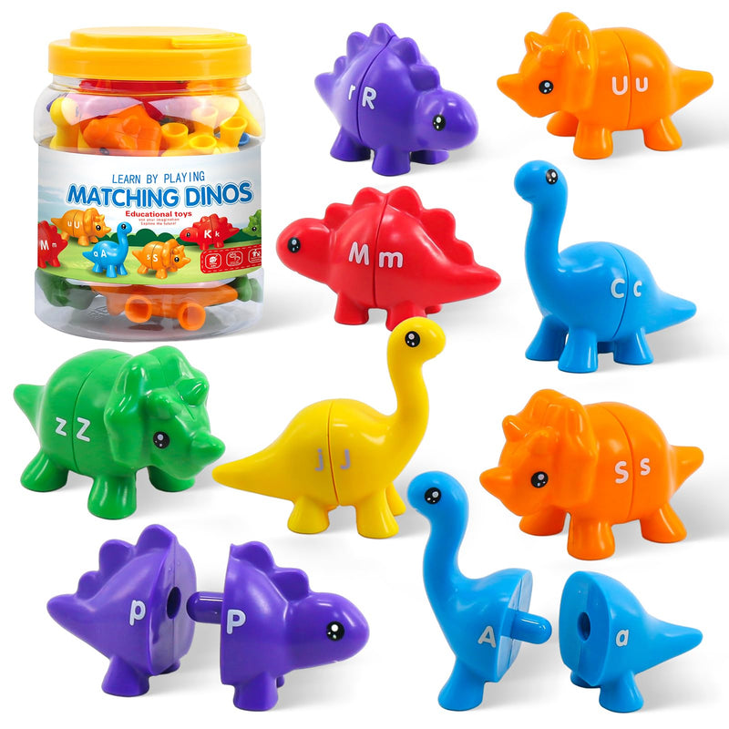 Montessori Learning Toys for Toddlers 1-3, Matching Letters Fine Motor Toy, Double-Sided 26 PCS ABC Dinosaur Alphabet Games for Kids Ages 3-5, Alphabet Learning Dinosaur Set for Kindergarten - BeesActive Australia