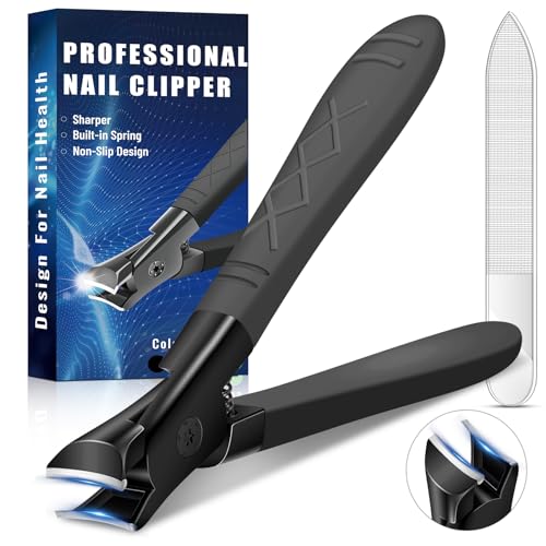 Heavy Duty Nail Clippers for Thick Nails, Anti-Slip Toenail Clipper Set for Seniors & Women at Home Salon black