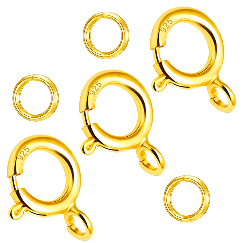 Spring Clasps 18k Gold Filled with Open Jump Rings Round Clasps for Necklaces Bracelet Or Jewelry Making, Made in Italy.0.2inch(5mm) 3Pcs Gold 0.2inch(5mm) - BeesActive Australia