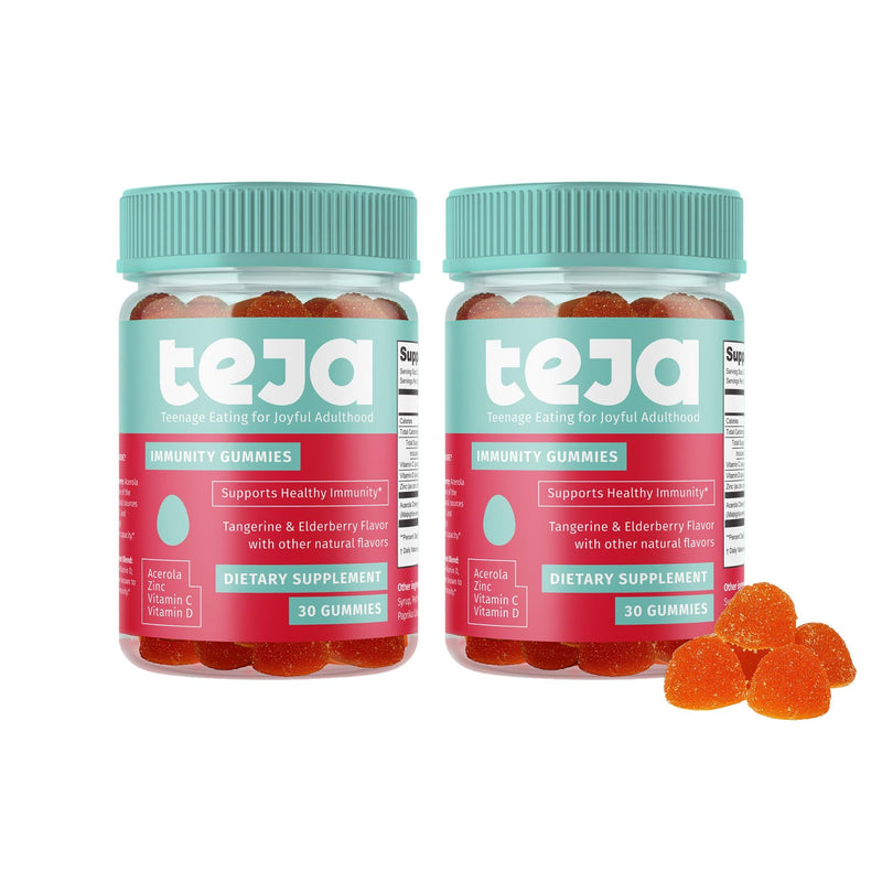 TEJA Immune Support Gummies for Teens with Vitamin D, VIT C, Zinc, and Acerola. Low Sugar Supplement, Daily Immunity Multivitamin for Age 12-17 Teenagers to Adults. 30 Gummies (2 Pack) 30 Count (Pack of 2)