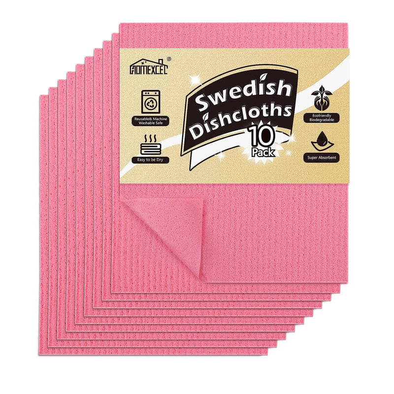 HOMEXCEL 10 Pack Swedish Dish Clothes, Reusable Sponge Cloth, for Kitchen, Counters & Washing Dishes, Highly Absorbent, Pink - BeesActive Australia