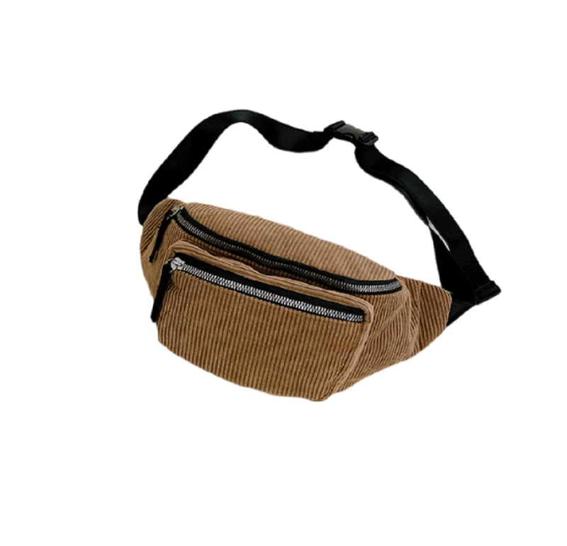 Fashion Corduroy Waist Pack Zipper Chest Fanny Pack Adjustable Belt Bag Cell Phone Wallet Purse for Sport Travel Brown