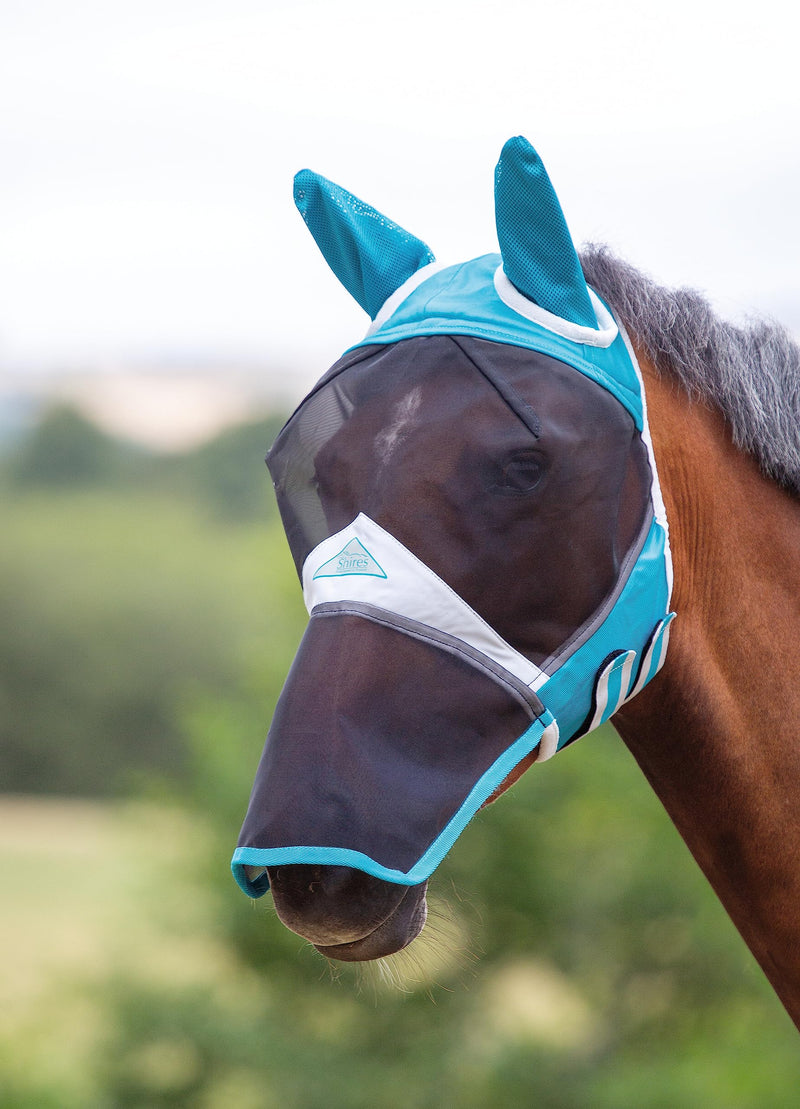 Shires Horse Fine Mesh Fly Mask with Ears and Nose (Teal, Full) Teal - BeesActive Australia